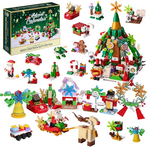 Calendario de Adviento 2024 Bloques, Calendario de Adviento Navideño para Adultos Niños Juguete Navideño Calendario de 24 Días Cuenta Atrás 12 en 1 Puzzle de Adviento en 24 Cajas