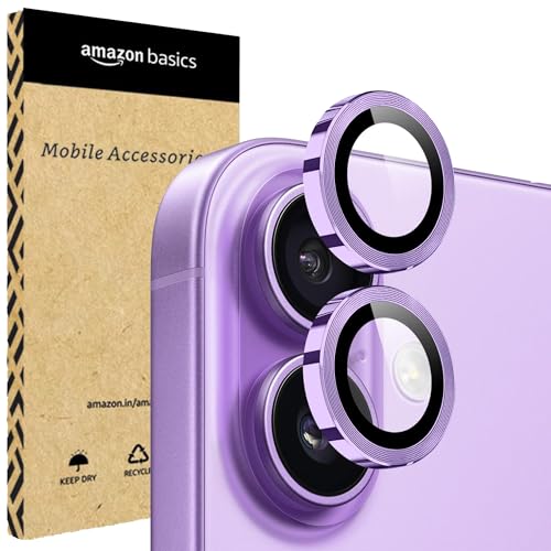 Image of amazon basics Camera Glass Lens Protector Ring for iPhone 17 Case Friendly with Edge to Edge Coverage and Easy Installation (Purple)