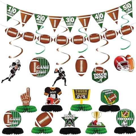 MEYSIMOON Football Birthday Party Decorations Kit Football Banner,Swirls and Table Honeycomb Centerpieces Football Theme Party Supplies Tailgate Party Supplies Cover