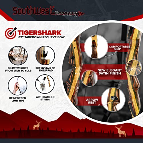 Southwest Archery Tigershark Takedown Recurve Bow - 35R W/Stringer #TOP4