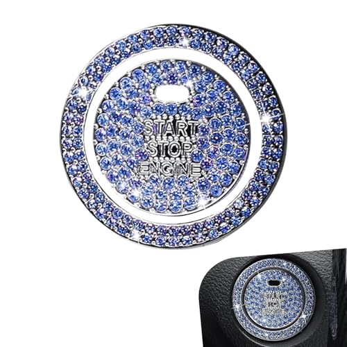 Icyfond 2PCS Bling Car Push Start Button Cover, Crystal Rhinestone Auto Engine Stop Decor Ring Sticker, Sparkling Key Ignition & Knob Bling Ring, Universal Car Interior Accessory for Cars (Blue)