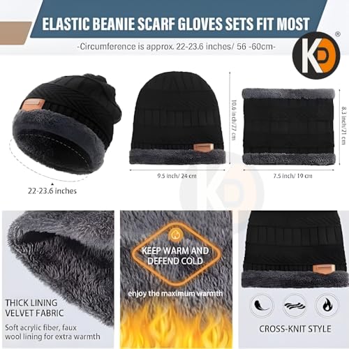 Image of K D Winter Wear 3-in-1 Cap Muffler Gloves Set for Adults | Woolen Beanie cap, Mafler Scarf & Hand Gloves | Thermal, Fleece-Lined, Unisex Winter Accessories (Gloves /cap-Mafler - Black)