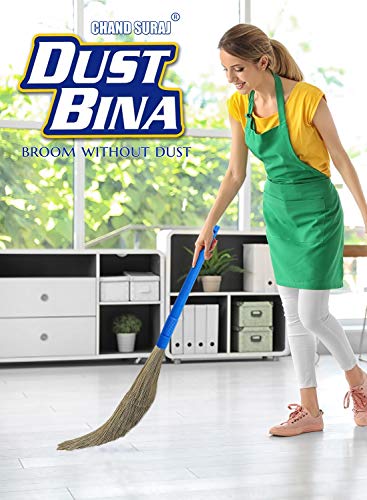 Image of CHAND SURAJ Broom Plastic for Home Cleaning | DustBina -XL 100 cm | Soft Synthetic Bristles Like Natural Grass | Plastic Ka Phool Jhadu | Leaves No Dust on Floor | Handle Length 50 cm | Blue (1)