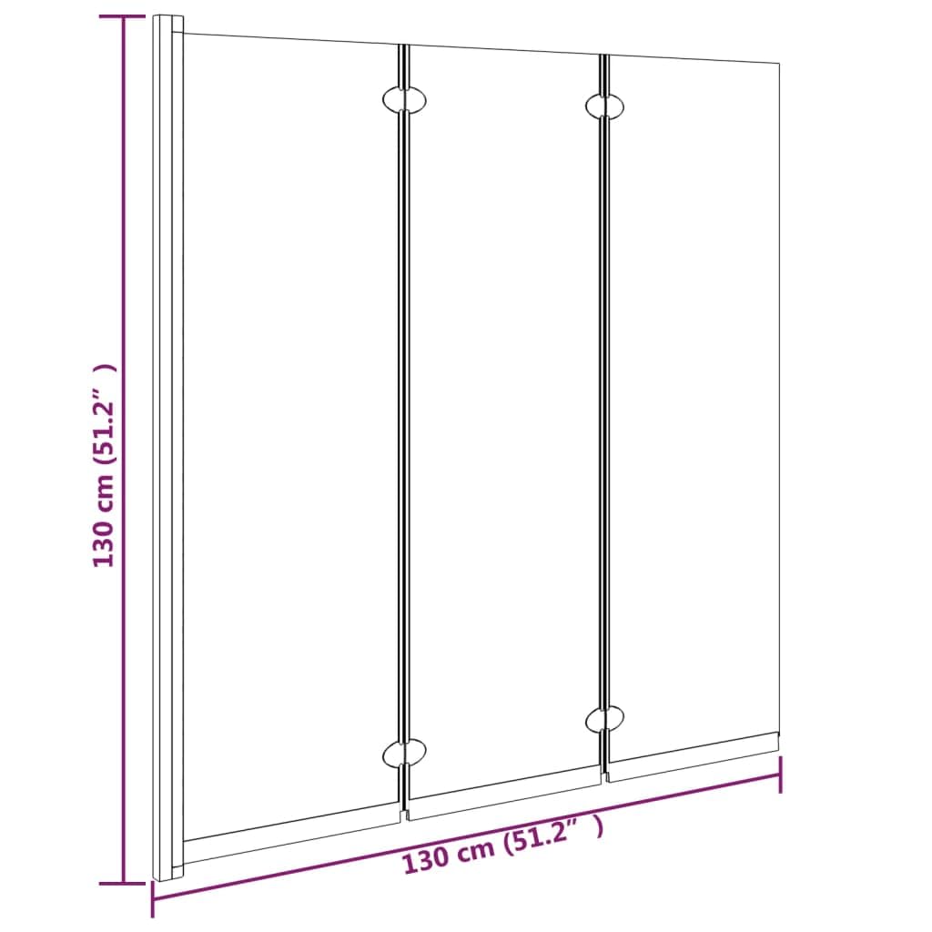 Parete pieghevole per vasca da bagno, 3 pezzi, 130 x 130 cm, in vetro di sicurezza ESG da 6 mm, con telaio in alluminio nero