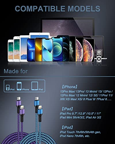 2Pack-10Ft Usb Type C To Lightning Iphone Charger Cable, Original Apple Usbc Power Delivery Fast Charging Cord For Iphone 14 13 Pro Max/13Pro/12/11/X/Xr/Xs/8, Pd Usb-C Lighting Wire Cargador Powerline #TOP6