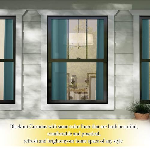 Image of NICETOWN 100% Blackout Warm Curtains for Winter, Thermal Insulated Lined Curtains for Nursery Room, Noise Reducing and Cold Blocking Drapes for Kis' Room Windows (Set of 2, Cyan Green, W42 x L63)