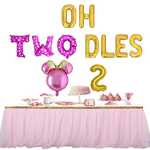 Oh Twodles Birthday Balloons, Pink Oh Twodles Balloon Birthday Banner Minnie Mouse Party Supplies Number 2 Balloon For 2Nd Second Girl Minnie Mouse Birthday Party Decoration 13Pcs Kit Of Geloar (Pink) #TOP6