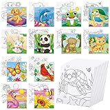Anseal 12 Packs Pre Drawn Canvas to Paint, 4' X 4' Animal Pre-Printed Canvas Paint Party, Stretched Outline Painting Boards for Beginners, Party Favor