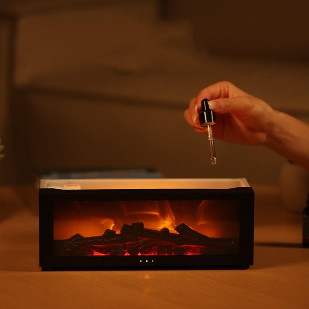EasyByMall Difusor de chimenea de llama, difusor de aceite esencial de 150 ml, difusor de chimenea 3D, con control remoto, difusor de aromaterapia para dormitorio, Apagado Automático Sin Agua(negro)