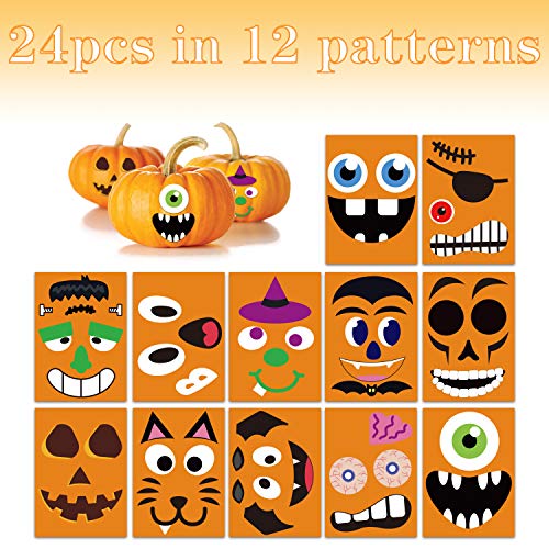 Happy Storm Pumpkin Stickers for Kids, 24 Sheets Jack o Lantern Face Stickers Pumpkin Decorating Kit Halloween Stickers Crafts Halloween Party Favors Supplies Activities Games Gifts for Kids — view 2