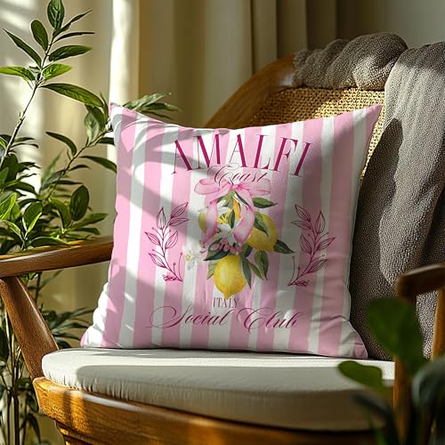 Image of Summer Lemon Coastal Pillow Covers 18x18, Amalfi Coast Decor,Mediterranean Amalfi Coast Party Decorative Throw Pillow Covers Pillowcases for Home Living Room Bedroom