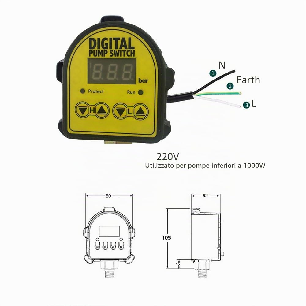 220V Pressione Controller automatico per pompa domestica - pressostato pompa acqua Presscontrol Pressdrive electric digital - maschio