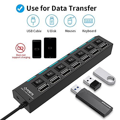 Barsone Multi Port Usb Hub Splitter, 7-Port Usb 2.0 Hub For Laptop, Usb Port Expander With On/Off Individual Switch Compatible For All Usb Device #TOP2