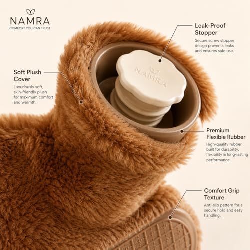 Image of Hot Water Bag Brown 1000ml - Leakproof Heating Water Bottle for Warm Compress & Everyday Comfort | Long Heat Retention Hot & Cold Therapy Bag for Back, Neck & Relaxation
