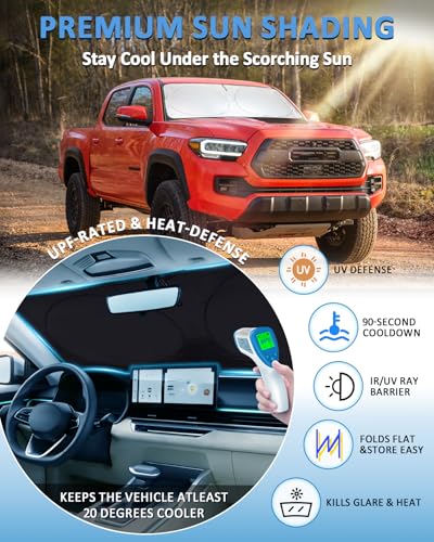 Image of Windshield Sunshade for Toyota Tacoma 2016-2026 2Dr 4Dr Pickup Sun Visor