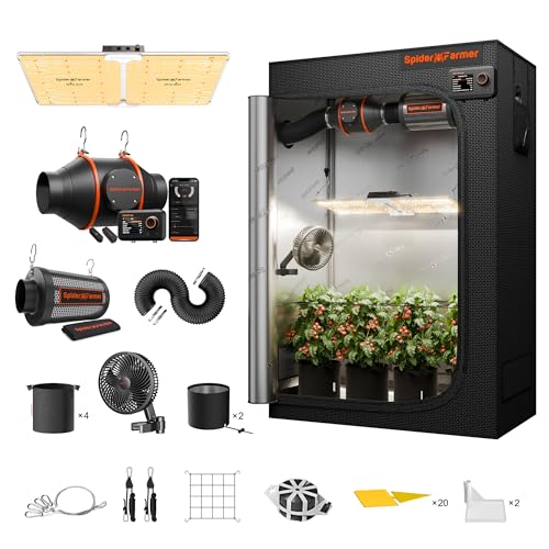 Spider Farmer SF2000 Growbox Set Complet Lampe LED pour Plantes Spectre Complet Lampe de Culture à Intensité Variable Samsung LM301B LEDs Grow Kit Complet...
