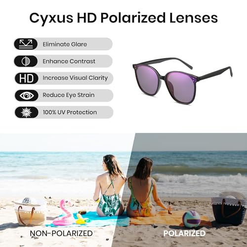 Image of Cyxus Oversized Cat Eye Sunglasses for Women Polarized Lens UV Protection for Beach Music Festivals Shopping 1902