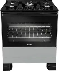 Fogão Mueller 5 bocas Titânio com Mesa de Vidro e Tripla Chama Bilvolt MFV5BF