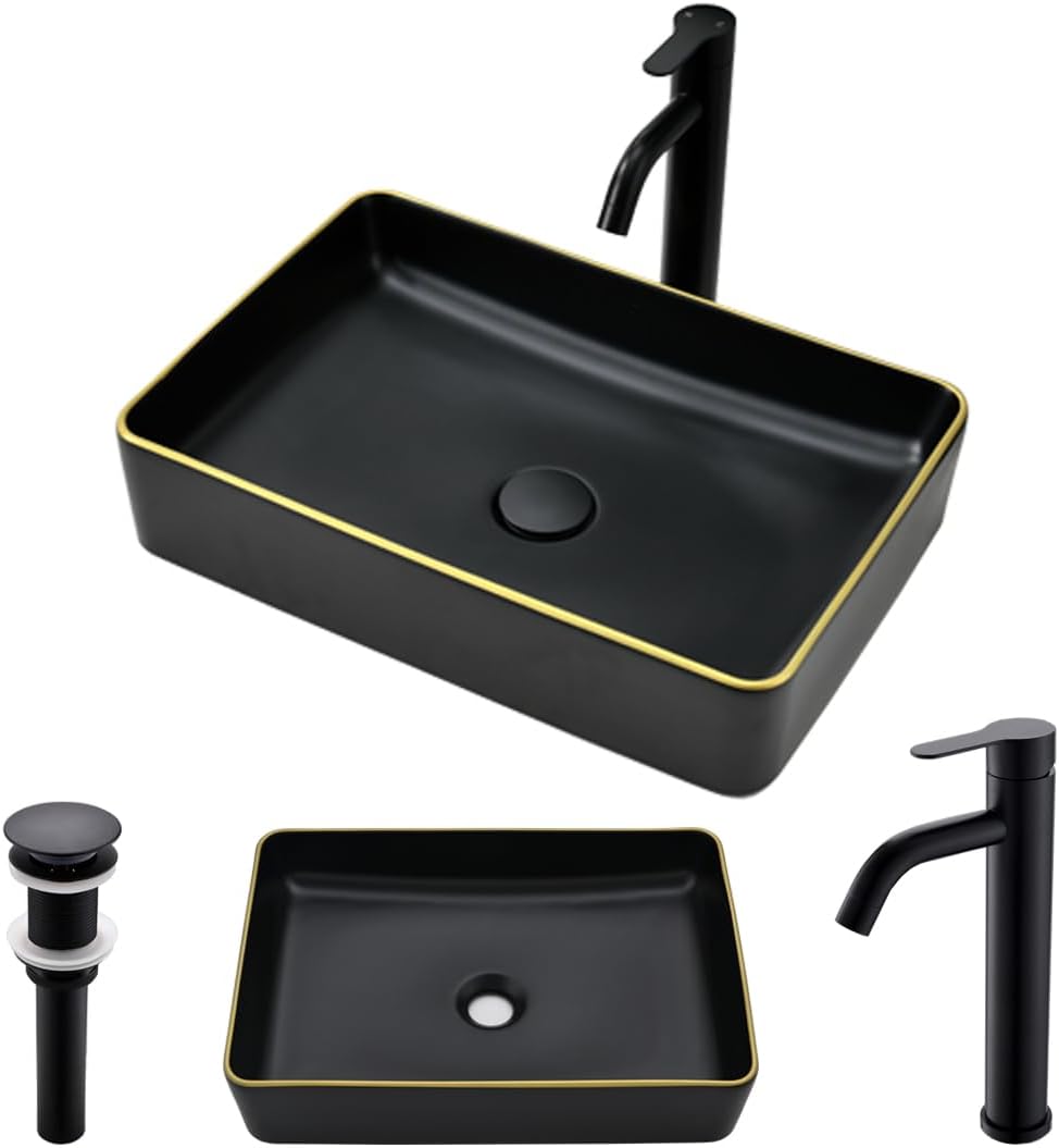 20'' X 14'' Black Vessel Sink and Faucet ComboBathroom Vessel Sinks