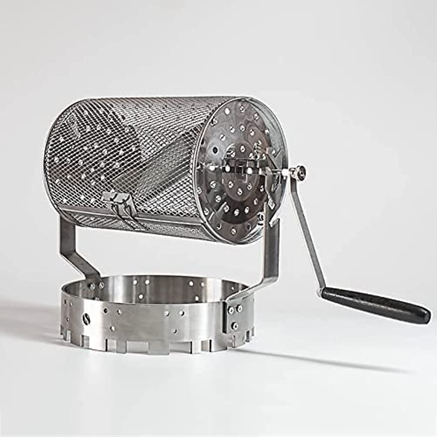 豆焙煎機 豆のベーキングメーカー エスプレッソ焙煎機 ステンレス鋼製コーヒーロースター 家庭用コーヒーベーキング用ハンドル付きコーヒーロースター機械 手動回転 コーヒー (シルバー)