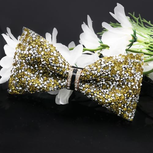 Image of Mens Rhinestone Bow Tie Pre-Tied Bow Ties for Men Adjustable Sparkle Sequin Bowtie Party Wedding