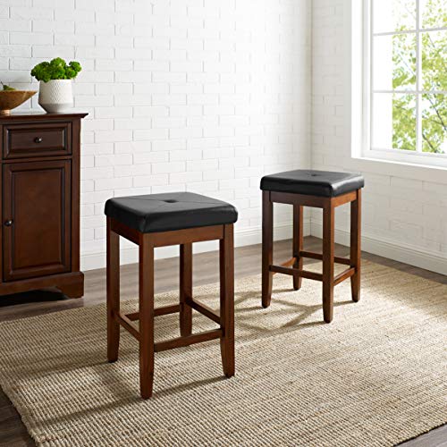 Crosley-Furniture-Upholstered-Square-Seat-Counter-Height-Bar-Stools-Set-of-2-Vintage-Mahogany-24-inch Crosley Furniture Upholstered Square Seat Counter Height Bar Stools Set of 2 Vintage Mahogany 24 inch
