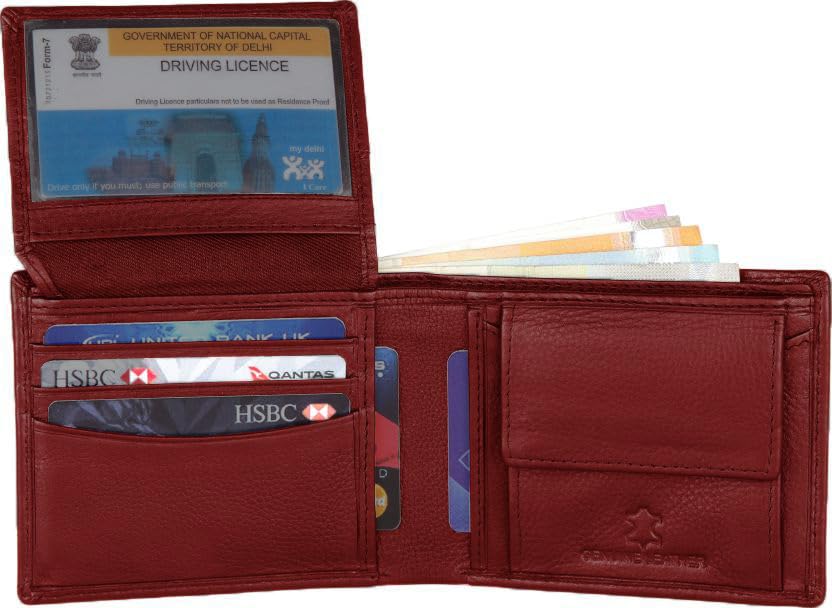 Image of WILD NAPA RFID Protected Brown Genuine Leather Wallets for Men (R-red)