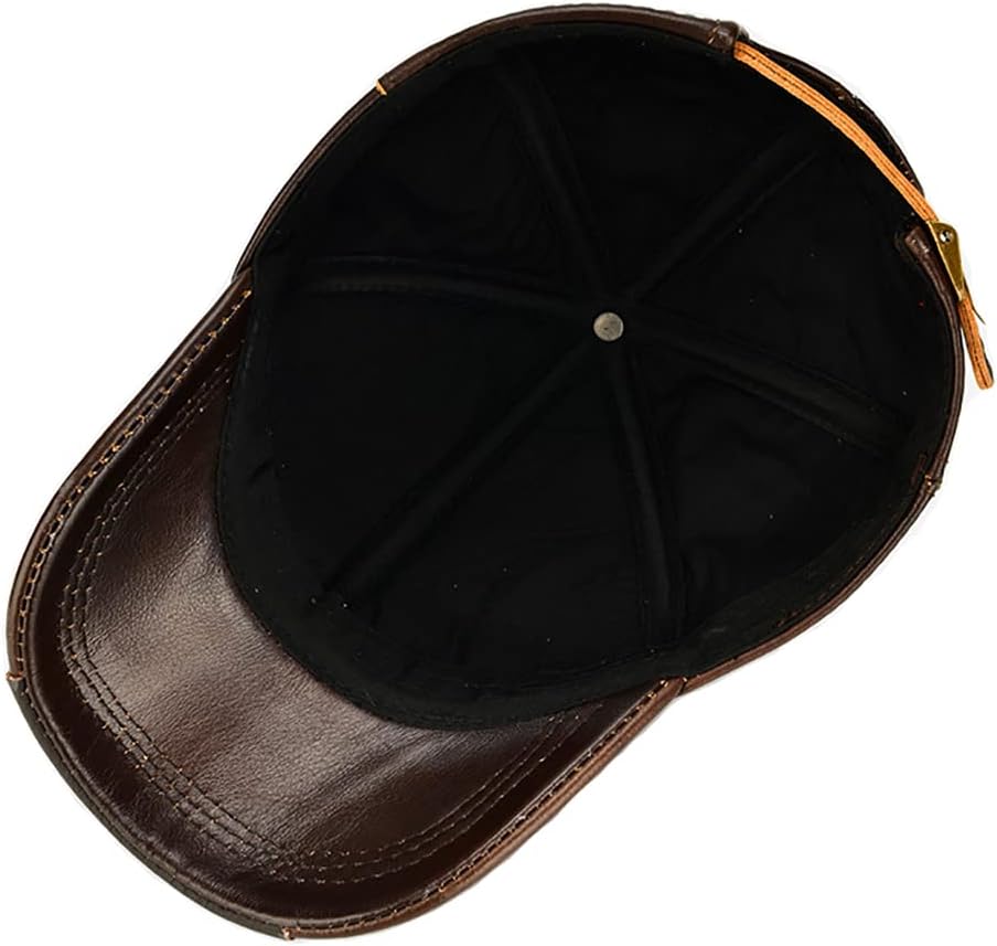 Gudessly Adjustable Men's Genuine Cowhide Leather Baseball Cap for Fall Winter Outdoor Sports Hat