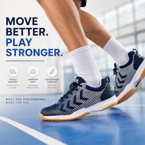 Image of Pro ASE Non-Marking Badminton Shoes - Lightweight & Durable, Perfect for Squash, Table Tennis, Pickleball & Indoor Sports | X-Cushion, Active Grip Sole, Toe Assist | Men, Women, Unisex | Blue,Black,Orange