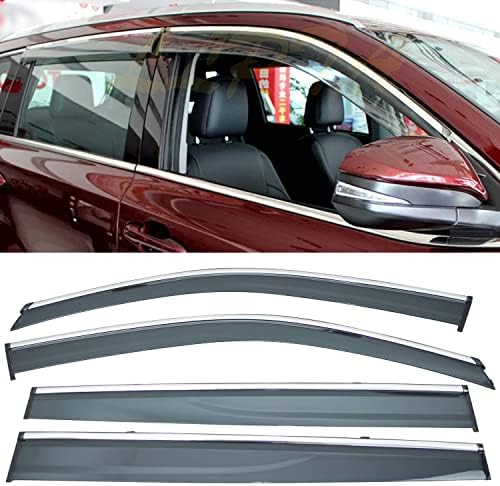 LLPTA Window Visors Compatible with 14-18 Highlander XU50 4pcs Smoke Tint with Chrome Trim Outside Mount Tape On/Clip On Style PVC Sun Rain Guard Vent