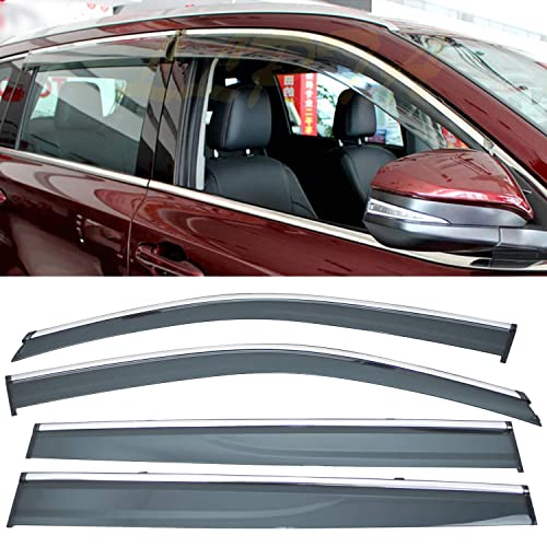 Llpta Window Visors Compatible With 14-18 Highlander Xu50 4Pcs Smoke Tint With Chrome Trim Outside Mount Tape On/Clip On Style Pvc Sun Rain Guard Vent #TOP2