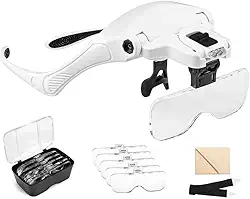 Lupa de Cabeça Profissional - Excelente para Aumento e Zoom de Detalhes, Usado Frequentemente por Ourives, Esteticistas, Relojoeiros, Técnicos em Eletrônico - 5 Lentes de Aumento