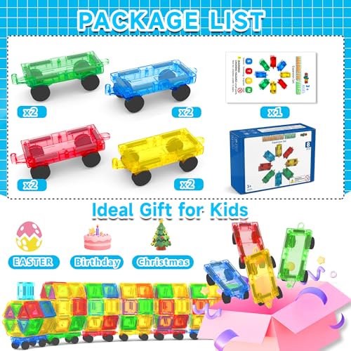 Image of 8 PCS Mini Magnetic Tiles Cars Construction Set, Magnetic Car Base
