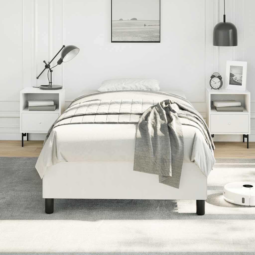 Twin XL Bed Frame White Faux Leather, Plywood Platform Foundation with Sturdy Slatted Support, Easy Assembly, Durable Modern Minimalist Furniture for Bedroom Mattress Support