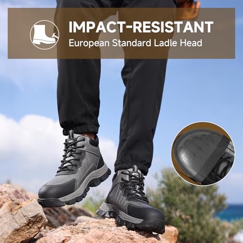 Image of Steel Toe Boots for Men Indestructible High Top Work Shoes for Men Comfortable Safety Shoes Puncture Proof Hiking Construction Shoes Botas de Trabajo para Hombre