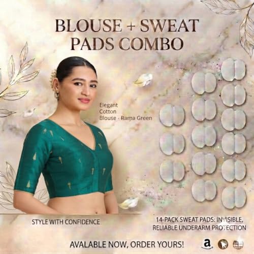 Image of Studio Shringaar Women's Handloom Cotton Silk Readymade Saree Blouse with Underarm Sweat Pads (Pack of 14 Pads)