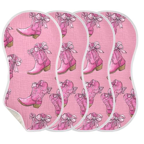 Western Cowgirls Boots Cartoon Burp Cloths Baby Boys Girls Absorbent Soft Cotton Burping Cloths Rags, 4 Pack
