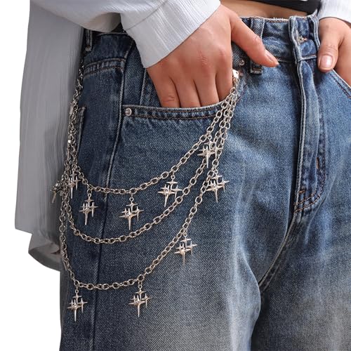 Longita Pants Chain for Men Jean Chains for Women Y2K Star Jean Pocket Chain for Pants Biker Hip Punk Chains Silver Y2K Jewelry for Women Accessory Trendy Fashion for Music Festival Concert Cosplay2