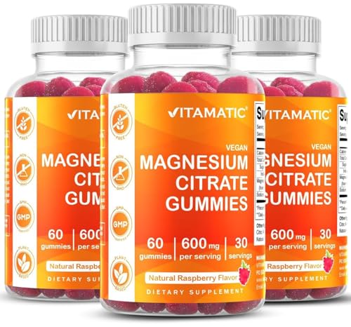 Image of Vitamatic Magnesium Gummies 600mg per Serving - 60 Vegan Gummies - Relaxation, Muscle, Bone & Energy Support - 3 Pack