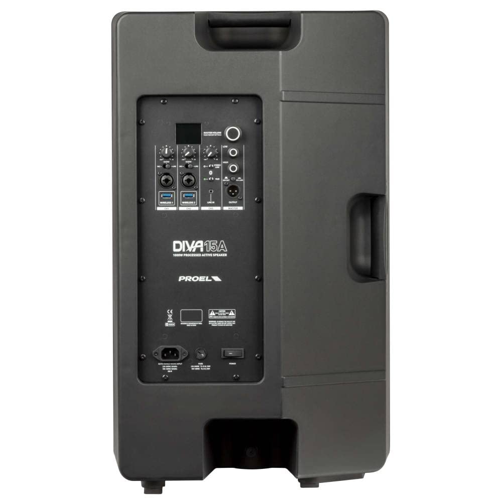 PROEL DIVA15A - Cassa Diffusore audio bi-amplificato da 15” e 1000w picco con modulo Bluetooth Stereo Link, Nero