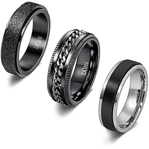 DURIS 3 PCS Black Spinner Rings for Man Women Black Stainless Steel Fedget Worry Ring Set for Anxiety Engagement Wedding Band 6MM / 8MM (12) Cover