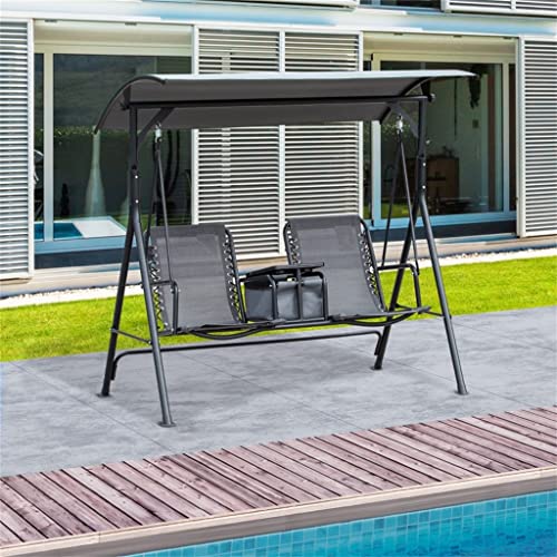 Ljmxe 2 Person Porch Swing With Canopy, Covered Patio Swing With Pivot Storage Table, Cup Holder Adjustable Overhead Canopy #TOP3
