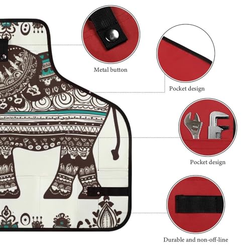 Delantal de trabajo Boho Elephant con 8 bolsillos ajustable miniatura 3