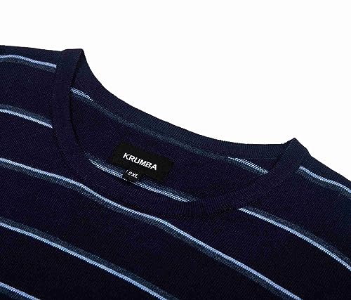Krumba Mens Oversized Knitted Sweater: Crewneck Striped Long Sleeve Pullover2