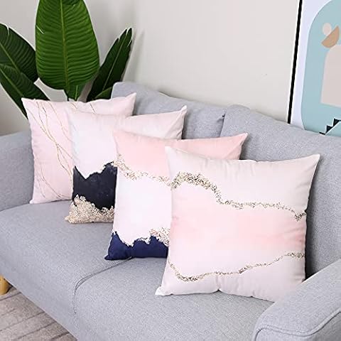 BLUETTEK Abstract Watercolor Navy & Pink Decorative Throw Pillow Cover Set, 18 x 18 Inches for Couch & Sofa, Unique Gradient Layer Colors, Super Soft Bedroom Home Decor Accent Pillow Cases (Pink) Cover