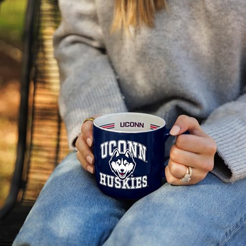 Image of Logo Brands NCAA UConn Huskies15 oz Stripe Coffee Mug - Vintage Team Logo, Inside Print & Stripes, Microwave & Dishwasher Safe- Great Gift For Fans & Alumni
