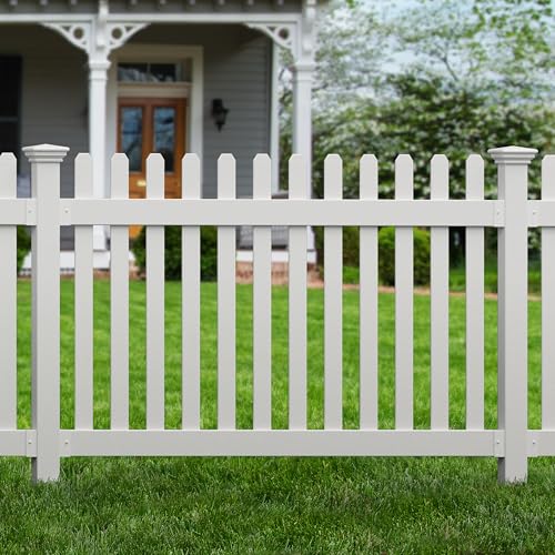 3.5ft H x 6ft W (1 Panel + 1 Post) No Dig WamBam All American Flat Top Fence Kit, White Vinyl Picket Fence, Easy Install Outdoor Fence for Backyard or Patio, DIY Decorative Fencing, ZP19084