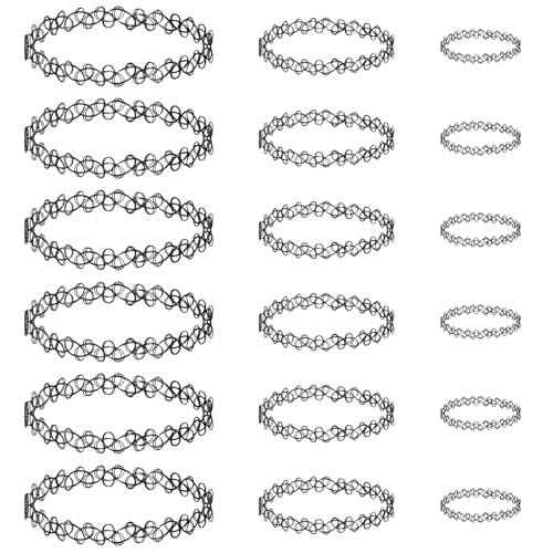 Gsbnjuy 9 Pcs Tattoo Choker Necklace Bracelet Ring Set Tattoo Stretch Collection Gothic Choker Necklaces Y2K Fashion Vintage Elastic Neck Lace Stretchy Tattoos Effect Accessories for Women