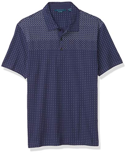 Perry Ellis Men's Ultra Soft Touch Pima Cotton Ombre Geo Print Short Sleeve Polo Shirt, Ink, Medium