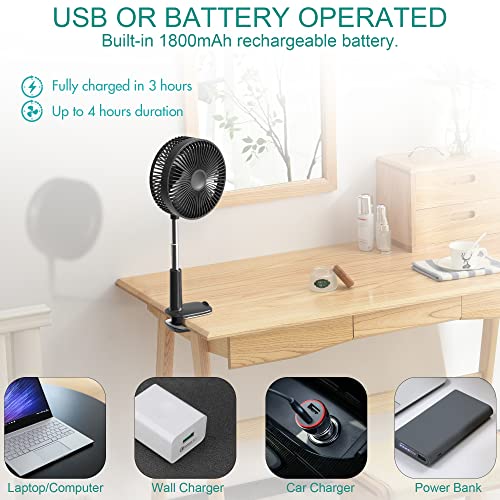 Askpulion Telescopic Oscillating Clip Fan, Rechargeable Small Oscillating Fan, 3 Speeds Grow Tent Fan, Pivots 180°, Head Rotation, Adjustable Height #TOP4